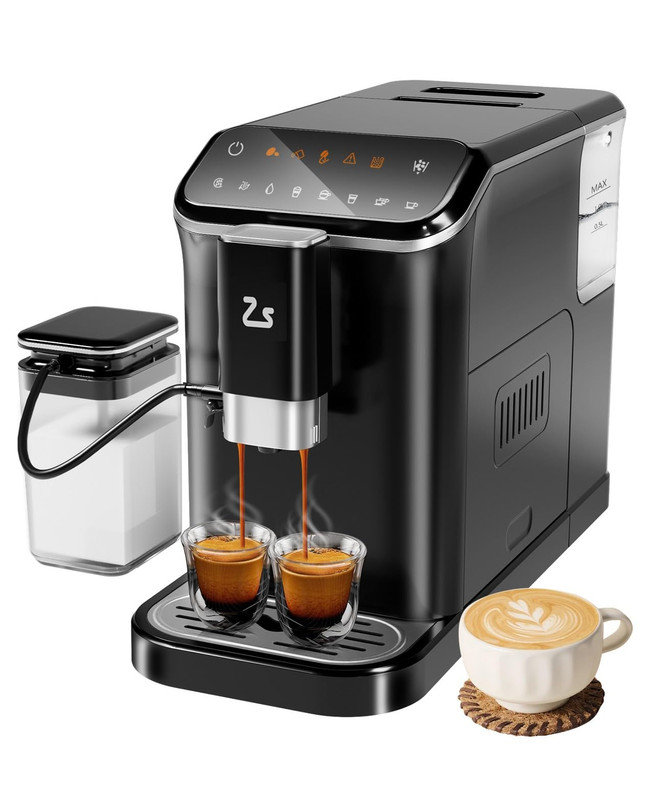 Machine à espresso automatique 20 bars avec moulin et mousseur à lait - 6 préréglages, réservoir amovible de 1,5 L, autonettoyant