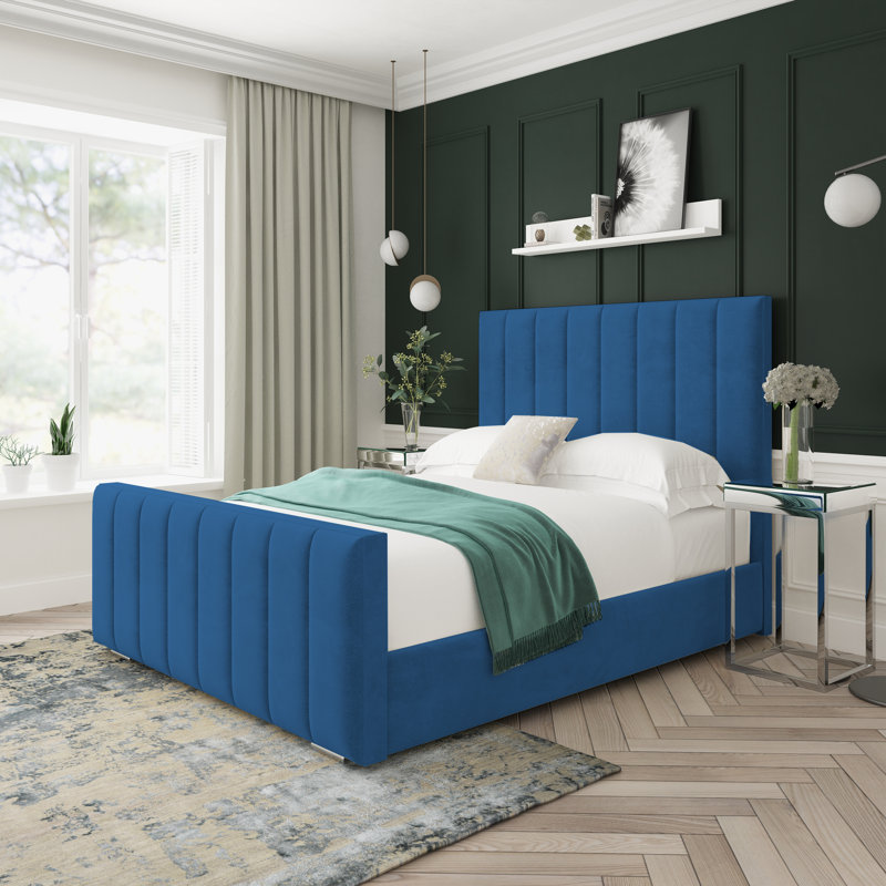 Oakley Naples Velvet Upholstered Ottoman Bed Frame, Blue, Kingsize (5')