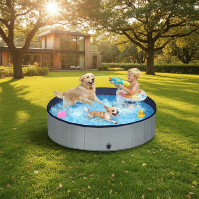 63" Foldable Dog Pool, Hard Plastic Non-Slip Thick Bottom, Portable