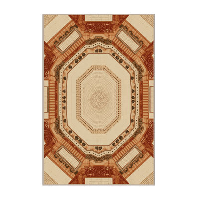 Tapis oriental moelleux et doux d'inspiration mondiale Somerset en brun - reliure beige