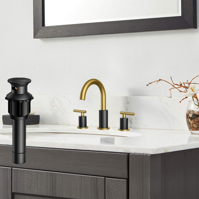 8-Inch Widespread Bathroom Faucet With Dual Handles, Metal Pop-Up Drain & 24" Supplies, Brushed Gold/Matte Black