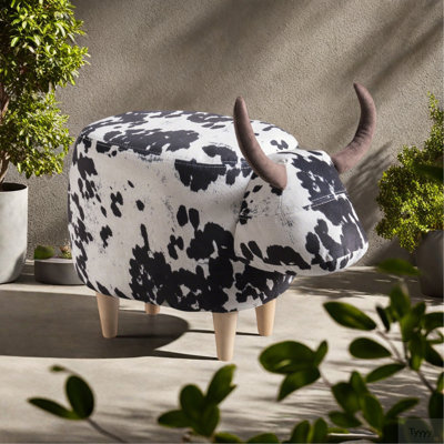 Repose-pieds / repose-pieds animal, repose-pieds noir et blanc en forme de vache, repose-pieds moderne, tabouret d'appoint moderne, convient au salon, à la chambre à coucher, au porche, au jardin, à la cour, au balcon