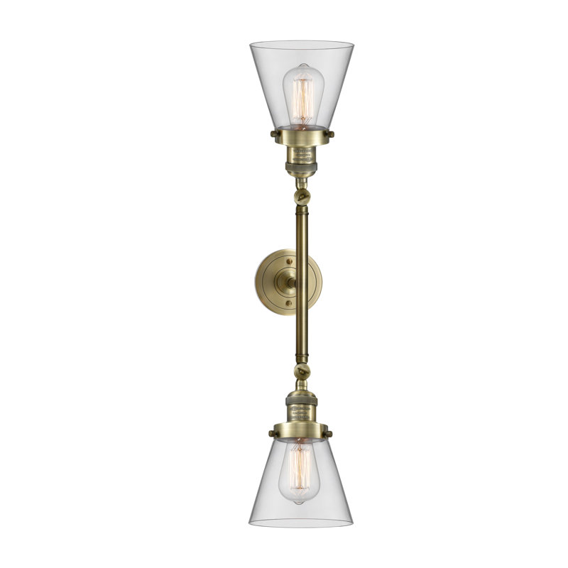 Éclairage de meuble-lavabo inclinable 2 lumières Cone, Laiton antique, Clair, Ampoule non incluse