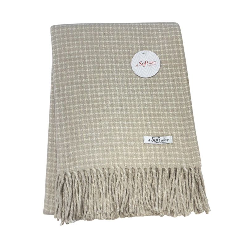 Small Check Pattern Throw, 67" L x 50" W, Sand/Cream Checkered
