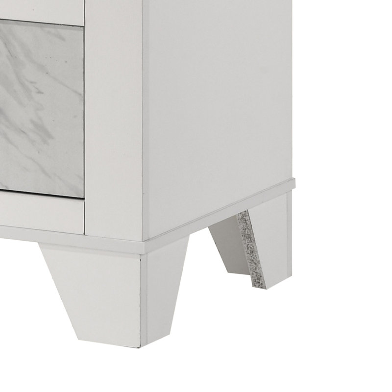 Ensemble de chambre à coucher de bain 4 pièces avec incrustations en faux marbre, 4 Pieces: Bed; Nightstand; Dresser; Mirror
