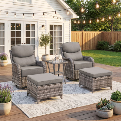 Meriline 5-Piece Outdoor All Weather Wicker Patio Conversation Set With Side Table
