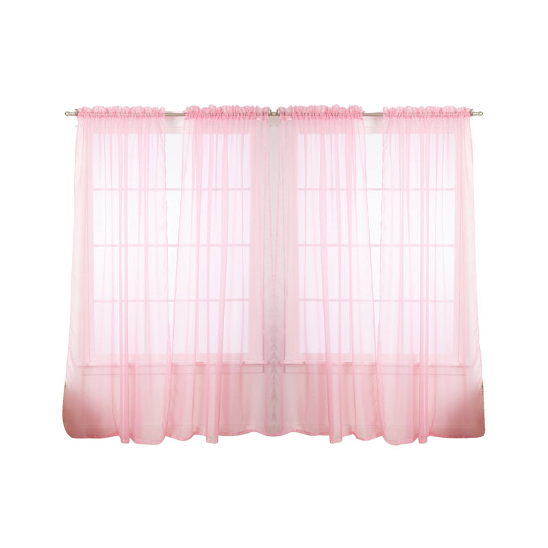 Panneaux de rideaux transparents de couleur unie avec passe-tringle, Rose