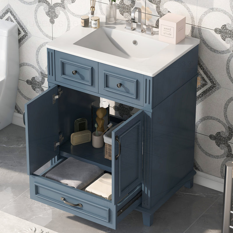 24" Bathroom Vanity with Ceramic Sink, Blue