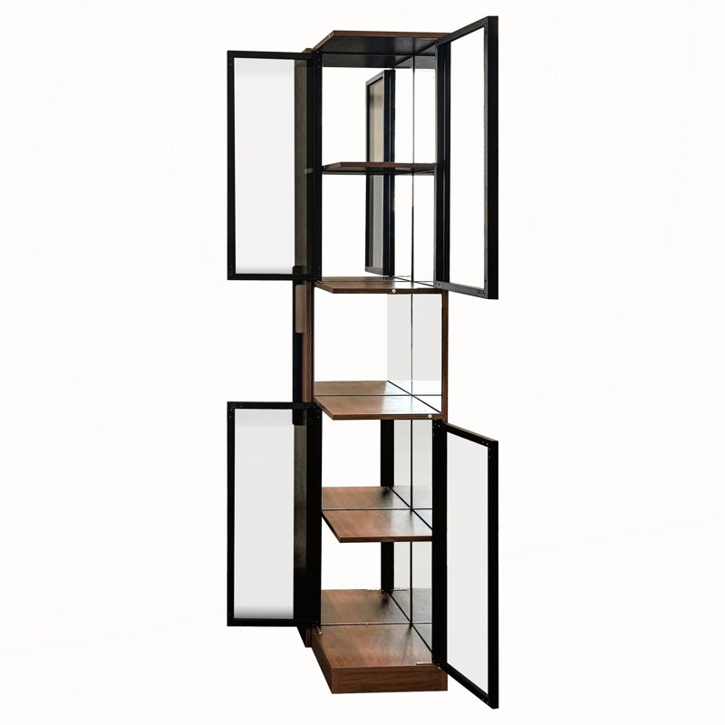 Vitrine avec portes en verre, lumières RVB et tablette de rangement coulissante