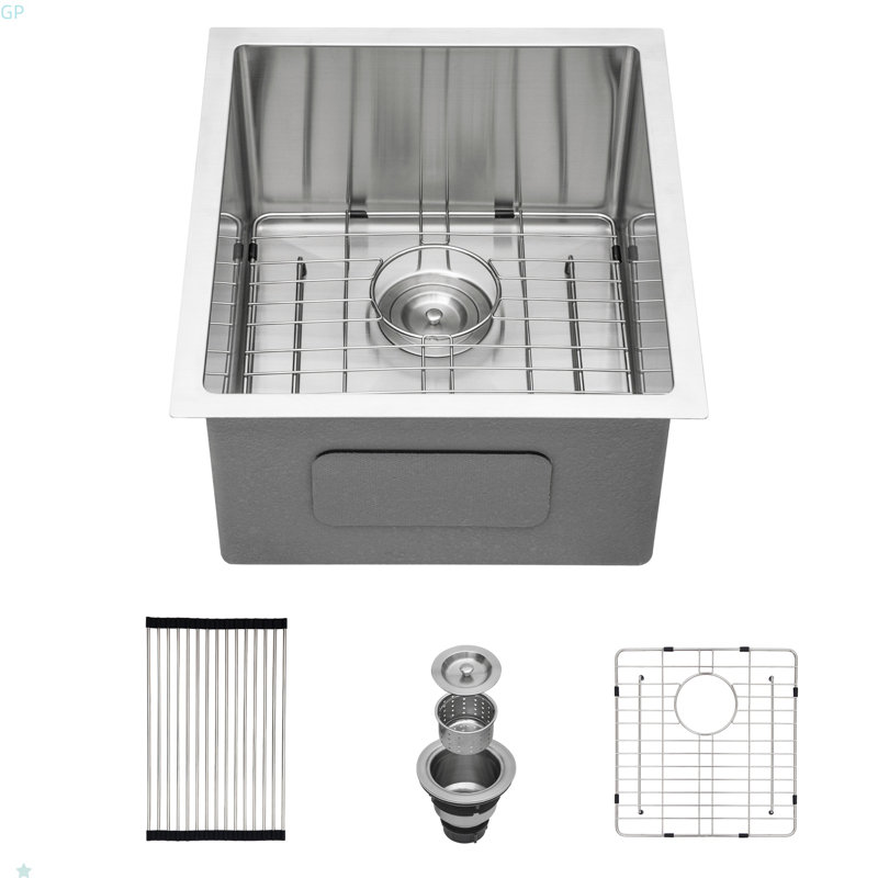 Évier de cuisine encastré 15 po - Évier de cuisine encastré en acier inoxydable 15 po x 17 po x 10 po à cuve simple de calibre 16 / Évier de cuisine à cuve profonde 10 po