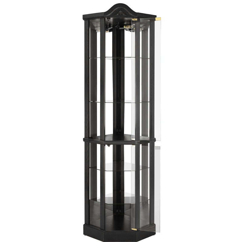 Vitrine spacieuse avec tablettes réglables en verre trempé, sculpture florale arquée, encastré 4 W, pour le bureau, décoration cerise noire,