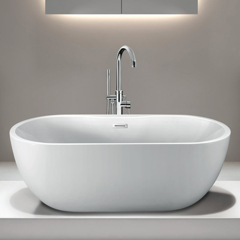 Hudson x Freestanding Soaking Acrylic Bathtub, Chrome, 22.81" H x 55.75" L x 29" W