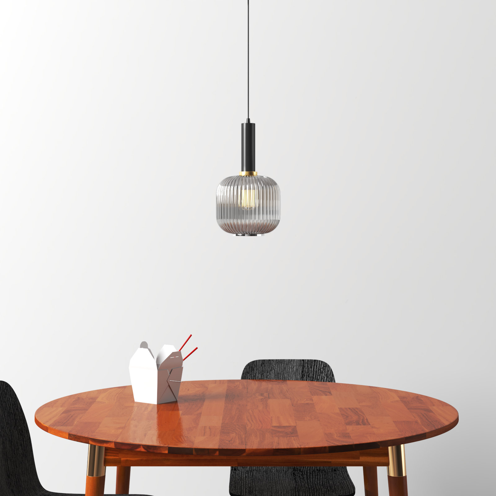 Kumi Single Light Ribbed Glass Dimmable Pendant