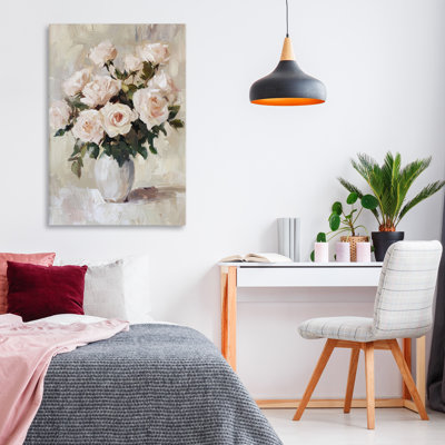 Peachy Roses in Flower Vase Canvas, design by Petal Prints Design