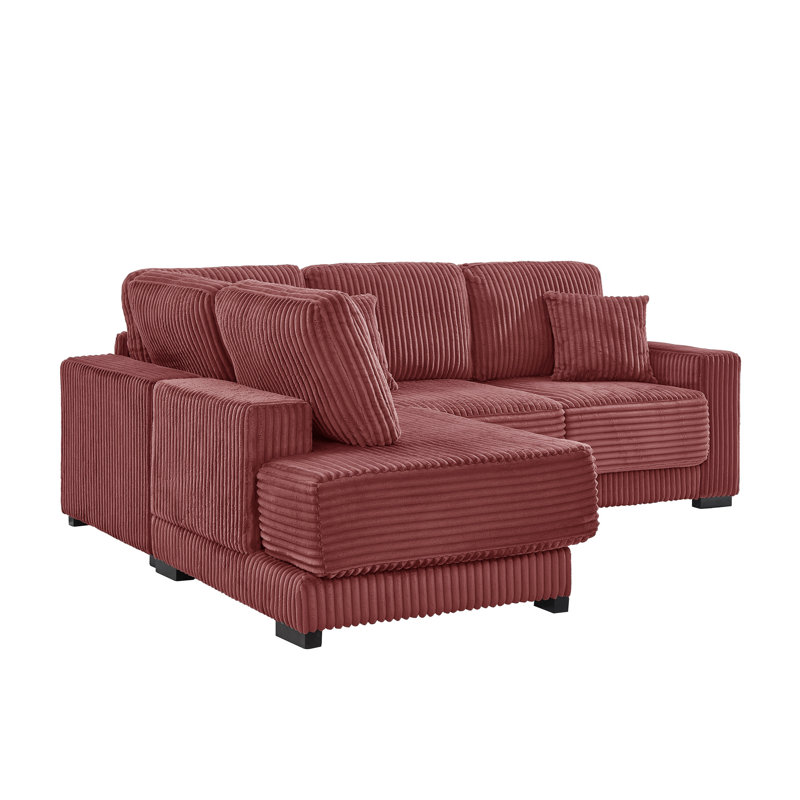 93'' Reversible Modern Upholstered L-Shape Sectional Sofa, Red Corduroy