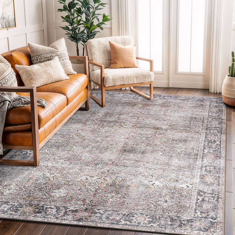 Tapis rétro délavé et lavable à la machine, Rectangle 7 pi 6 po x 9 pi 6 po