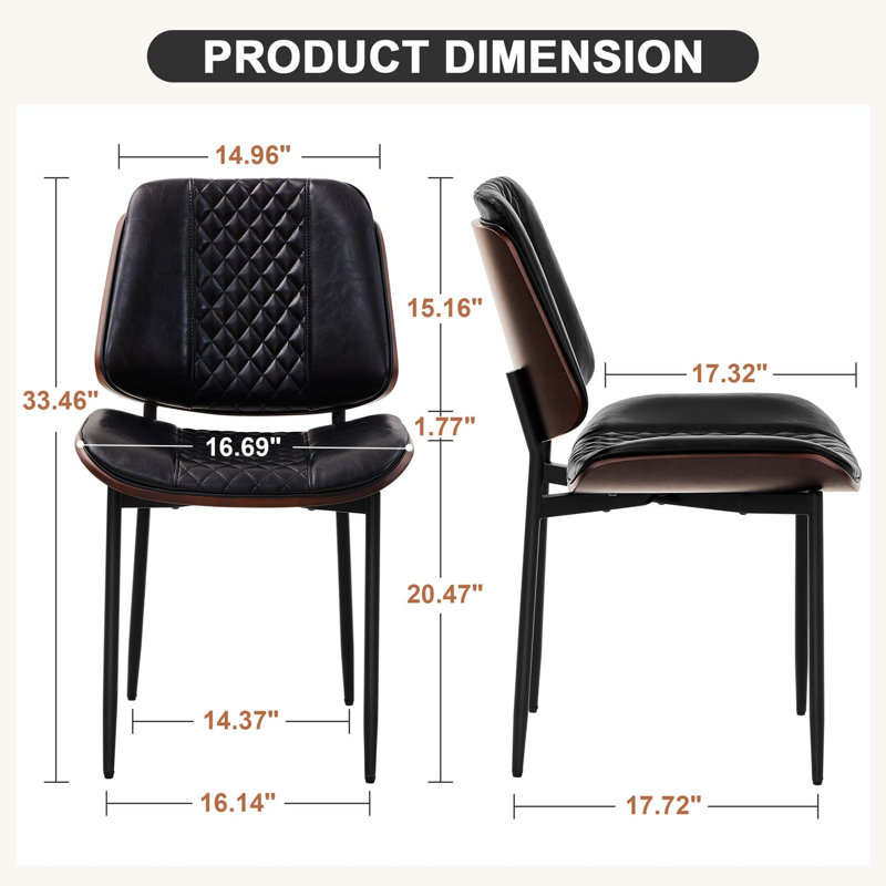 Ensemble de 2 chaises de salle à manger de style Mid-Century rembourrées de similicuir, design rétro Ben2od avec pieds réglables en métal