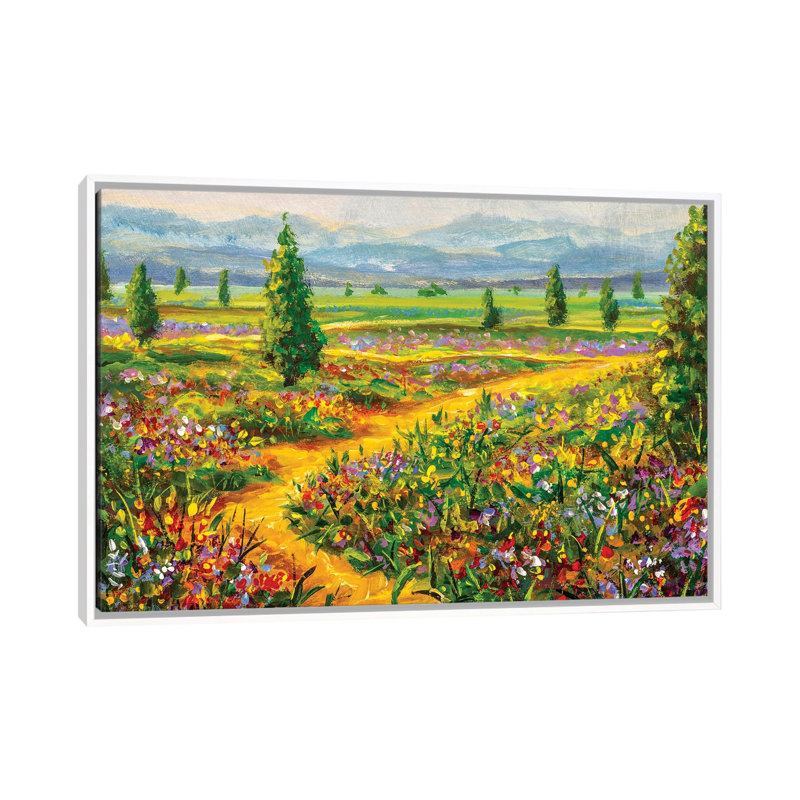 Summer Landscape And Country Road by Valery Rybakow - Painting on Canvas, 101.6 cm H x 66.04 cm W, White Framed Canvas