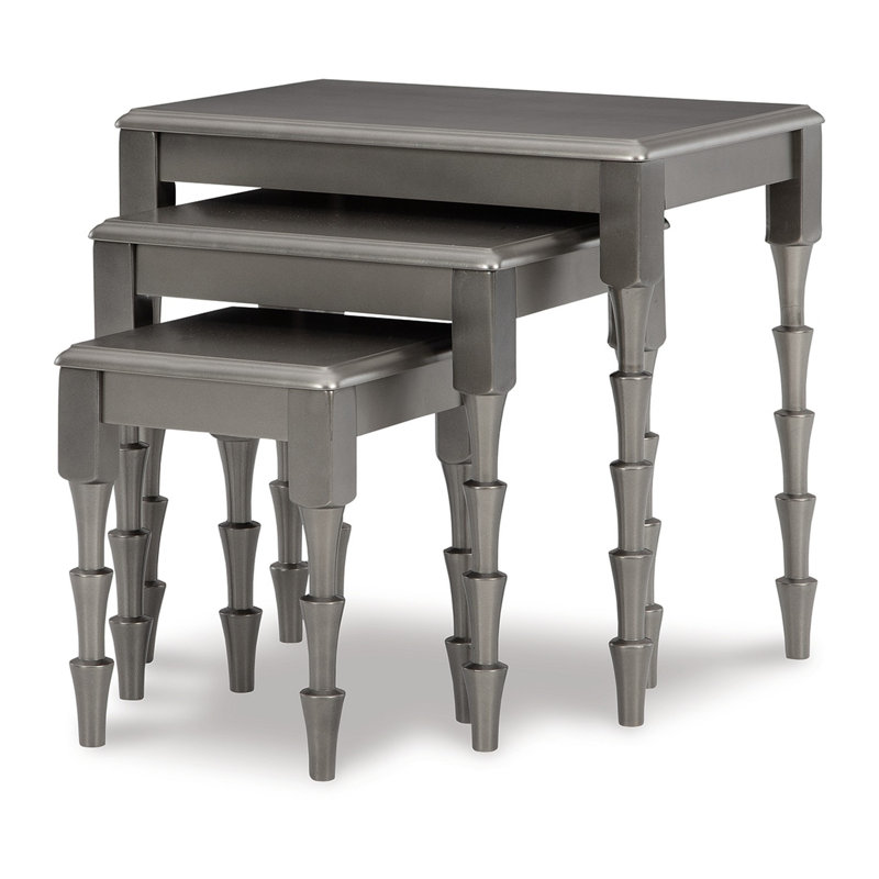 Metallic Gray Wood and Metal Nesting Side Tables Set