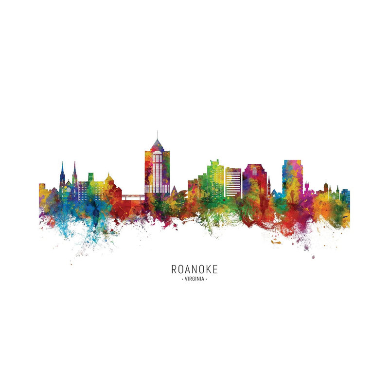 Roanoke Virginia Skyline City Name by Michael Tompsett - Wrapped Canvas Painting, 20.32 cm H x 30.48 cm W