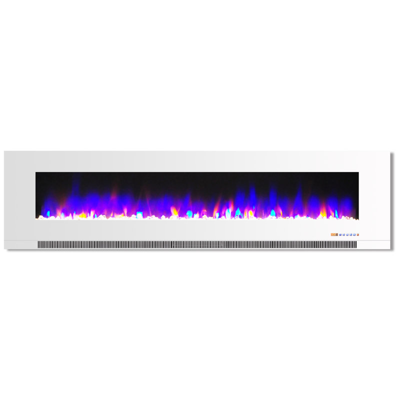 White Wall-Mount Electric Fireplace with Multi-Color Flames