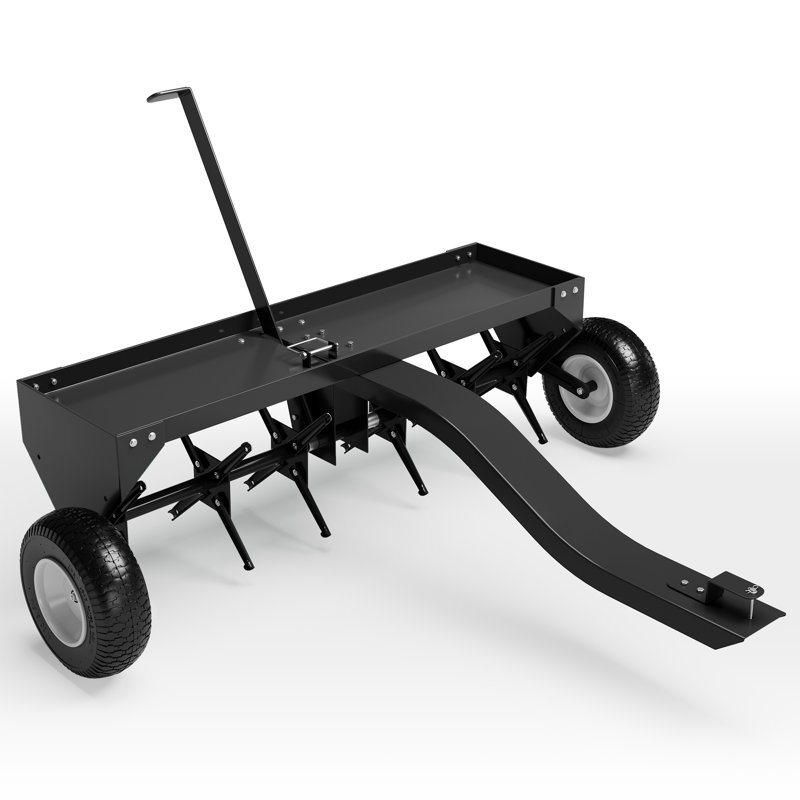 Aérateur à fiche 40 pouces robuste - Acier galvanisé, attelage global, 24 dents en acier, plateau de poids réglable de 150 lb, roues gonflables de 10 po - Aération profonde de jardin et de pelouse - Noir | 40 pouces