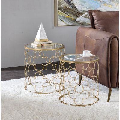 Clear Glass Top Gold Finish Nesting Table