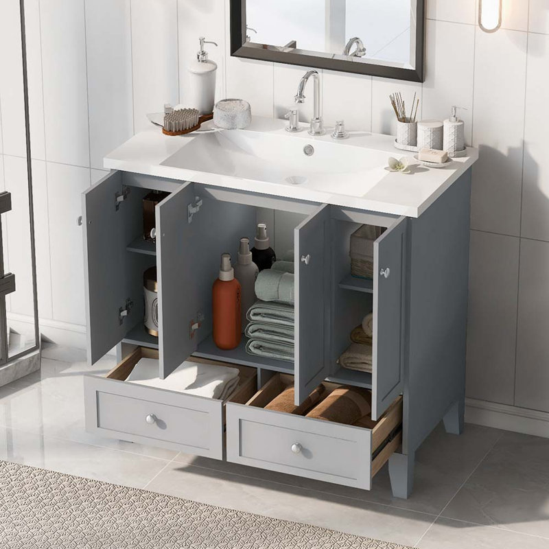 Ensemble de meuble-lavabo autoportant Speroni, Gris