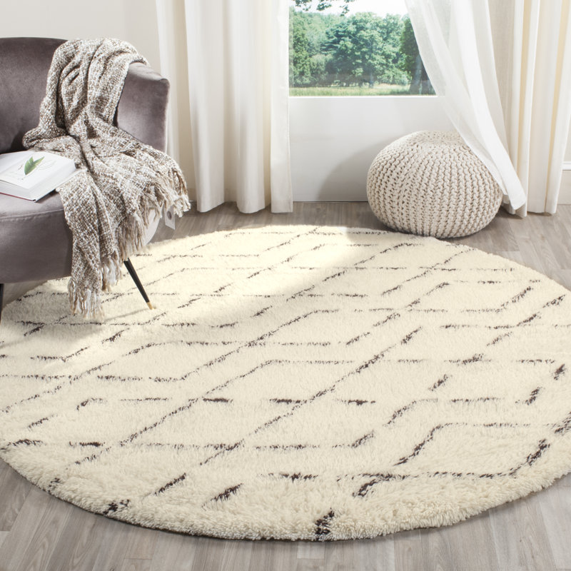 Tapis géométrique en laine et coton touffeté à la main Powell, Rond 6 pi