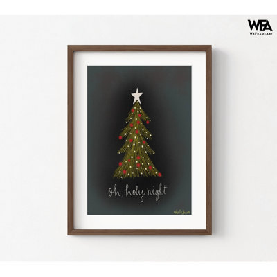 Holy Night Wall Art Christmas Chalkboard Sign Xmas Tree Framed Print Modern Holiday Decor Elegant Festive Noel Workplace Ornament