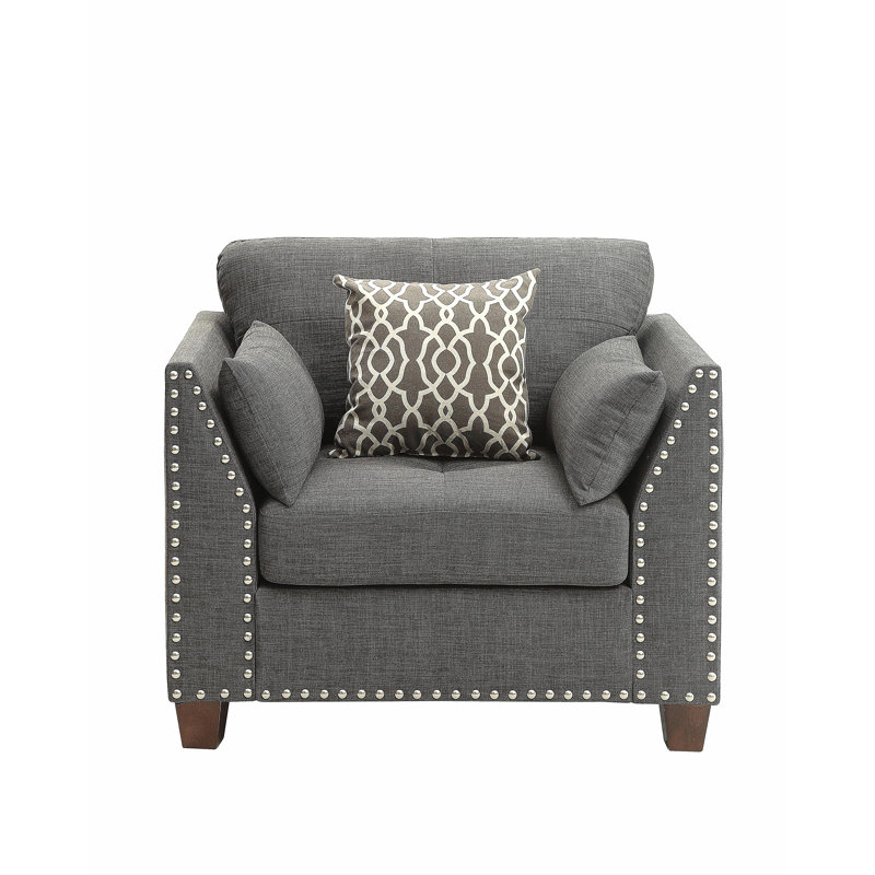 Chaise en lin gris anthracite Laurissa avec 3 coussins