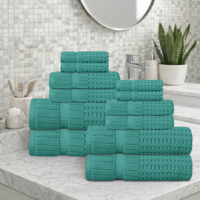 Ensemble de serviettes 12 pièces Willow - 100% coton peigné, qualité supérieure 630 g / m², turquoise, ultra-doux et très absorbant (ensemble de 4 serviettes de bain, 4 essuie-mains, 4 serviettes de toilette)