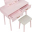 Meuble-lavabo rose avec tabouret, miroir et tiroir organisé pour 4 tiroirs-131095115