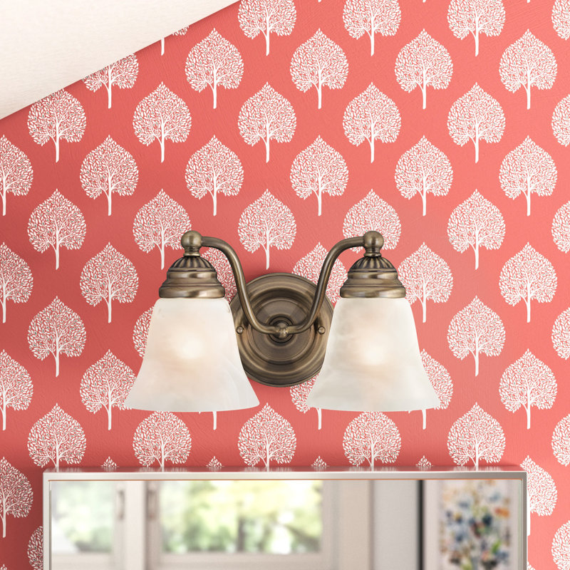 Moyer 2-Light 13 inch Wide Antique Brass Gold Traditional Bathroom Vanity Lighting Fixture, White Alabaster Glass Shade, Dimmable, LED Compatible, Over the Mirror Mounted Steel Wall Sconce