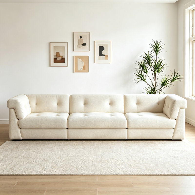 Canapé trois places en tissu de style français, Tissu blanc cassé