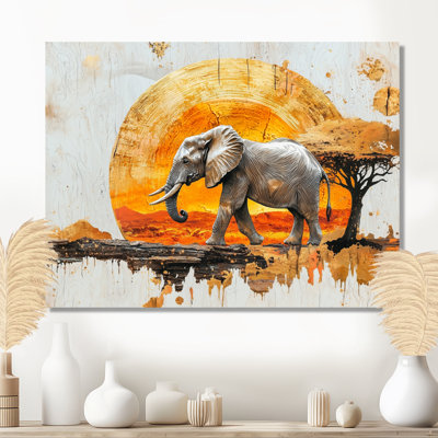 «Elephants At Sunset Whisper Of The Wild II», reproduction d'art moderne sur métal, art mural éléphant en métal