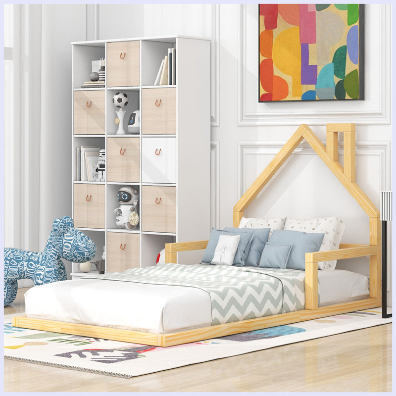 Lit maison avec lit gigogne Latitude Run®, Simple, Naturel