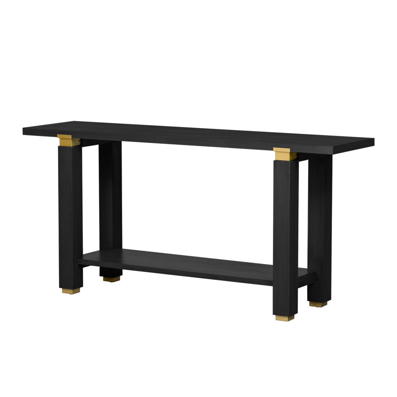 Modern Entryway Table With Industrial Metal Accents, Pine Legs, And Tabletop - Black U-Style Console Geometric Tabletop, Open Shelf For Hallway Gray