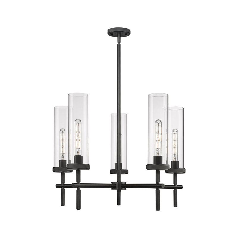 Chahna 5 - Light Dimmable Cylinder Chandelier, Matte Black, Clear