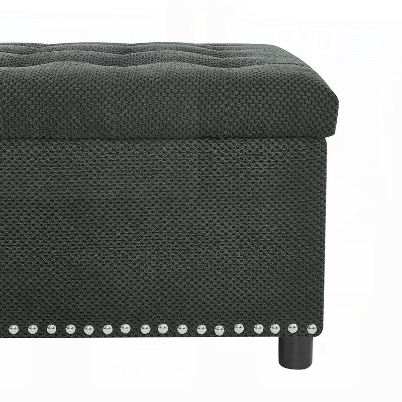 Tufted Storage Ottoman with Nailhead Trim, Ideal for Living Room and Bedroom, Multi-Functional and Stylish Home Decor