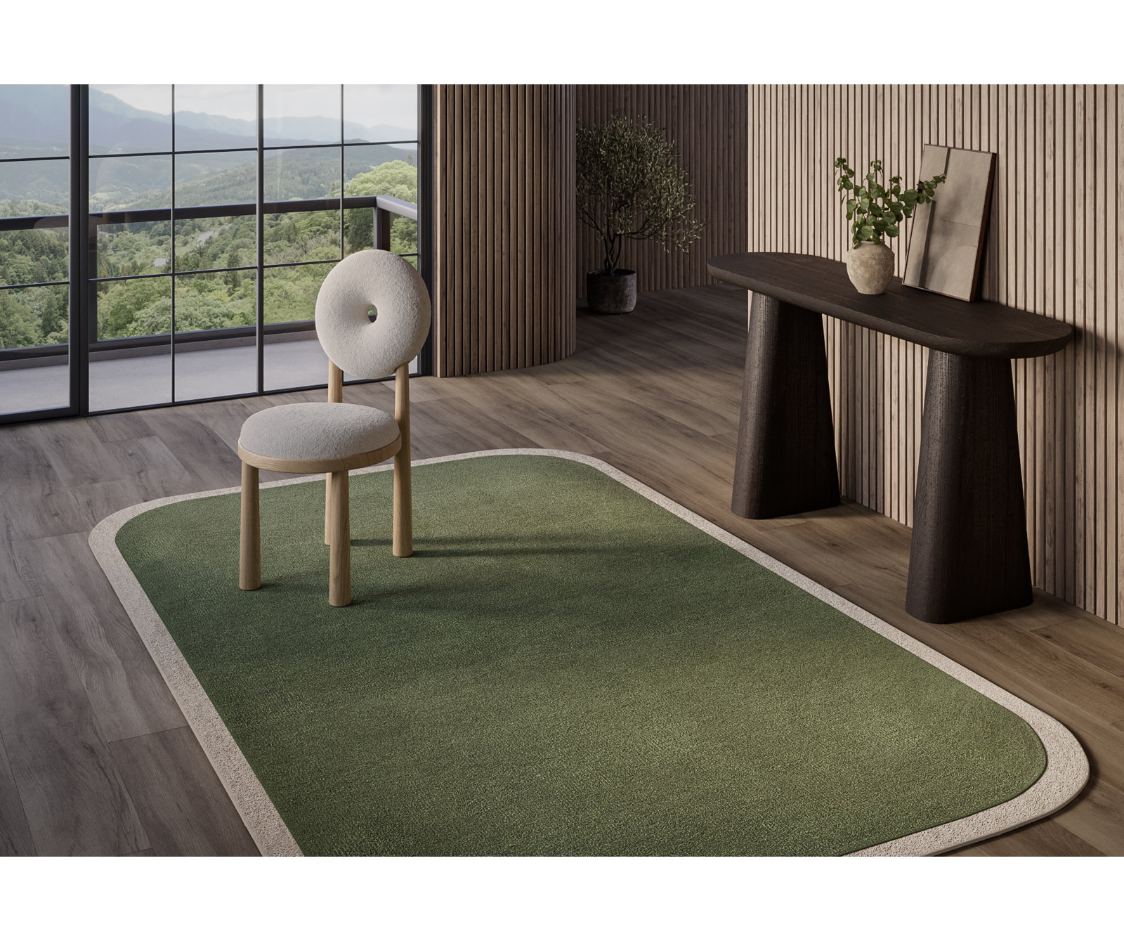Hermione Green Beige Hand-Tufted Wool Rug, Rectangle 5' x 8'