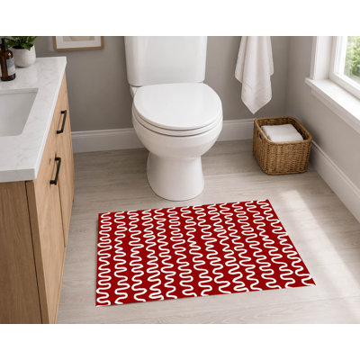 Tapis de toilette rectangulaire antidérapant et absorbant à rayures ondulées