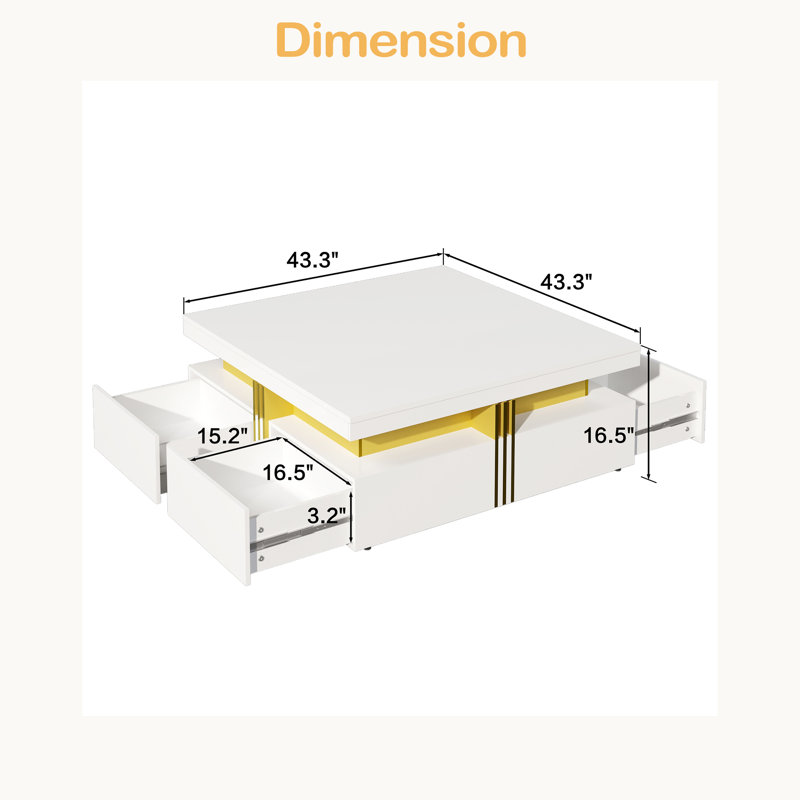 Tank300 Modern Glossy Square Storage Coffee Table With 4 Drawers ...