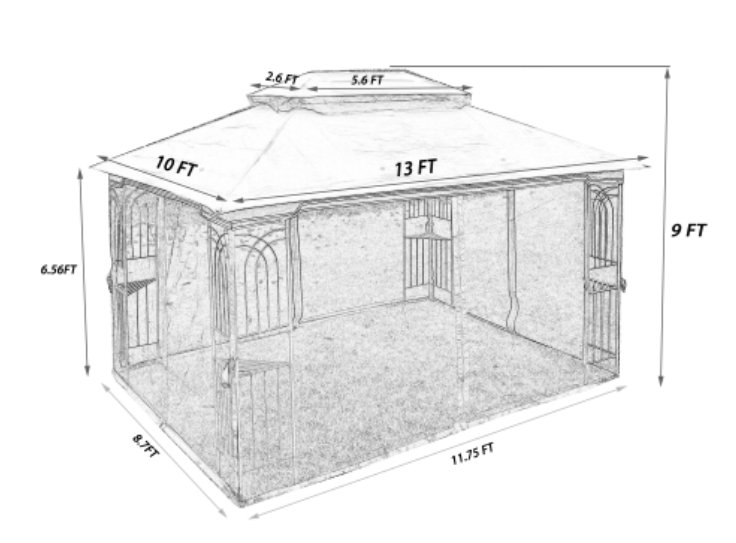 Tente de pavillon pour patio 13 x 13 po avec double toit ventilé et moustiquaire