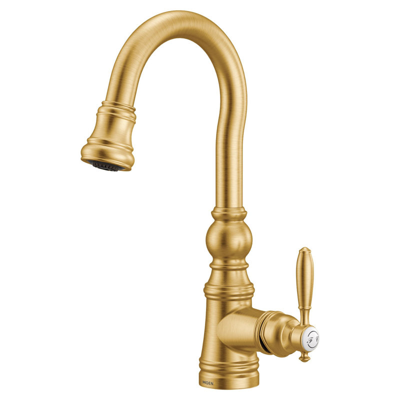 Weymouth Brushed gold One-Handle High Arc Pulldown Bar Faucet, Brushed Gold