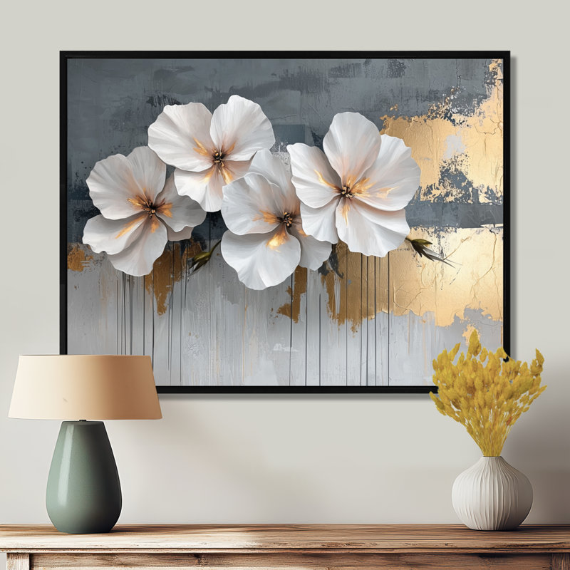 Colet Golden Hibiscus Pure Form of Serenity I - Hibiscus, art mural, H 34 po x l 44 po, Cadre flottant, Noir