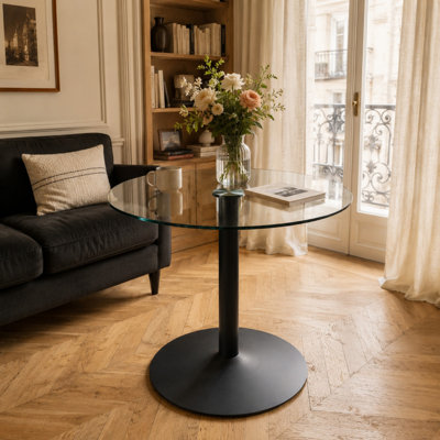 Modern Tempered Glass Round Pedestal 30" High Dining Table