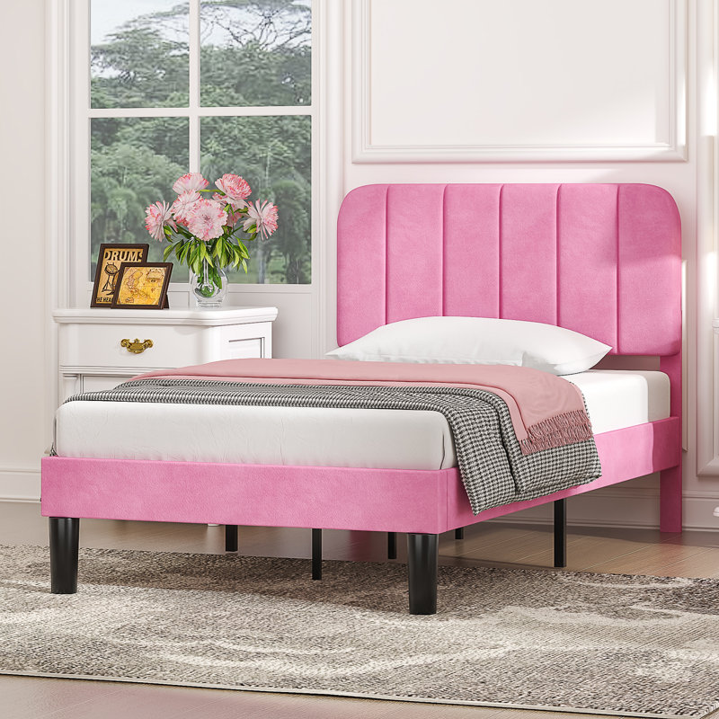 Upgraded Velvet Upholstered Platform Bed with Adjustable Headboard, Reinforced & Quiet Design, No Box Spring Needed, Sturdy Wood Slat Support, Easy Assembly