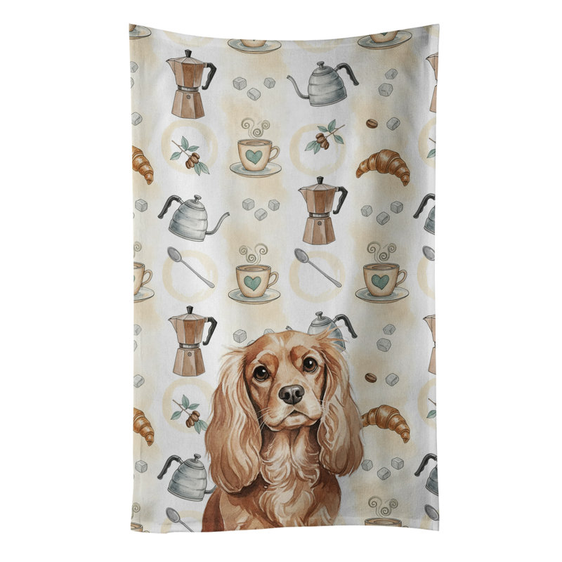 Ruby Cavalier Spaniel Coffee Bar Kitchen Towel, Ruby Cavalier Spaniel