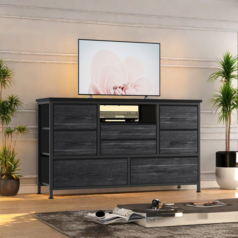 8 Dresser Tv Stand With Power Outlet & Led, Dresser For Bedroom With 8 Deep Drawers, Wide Console Table For Living Room, Entryway
